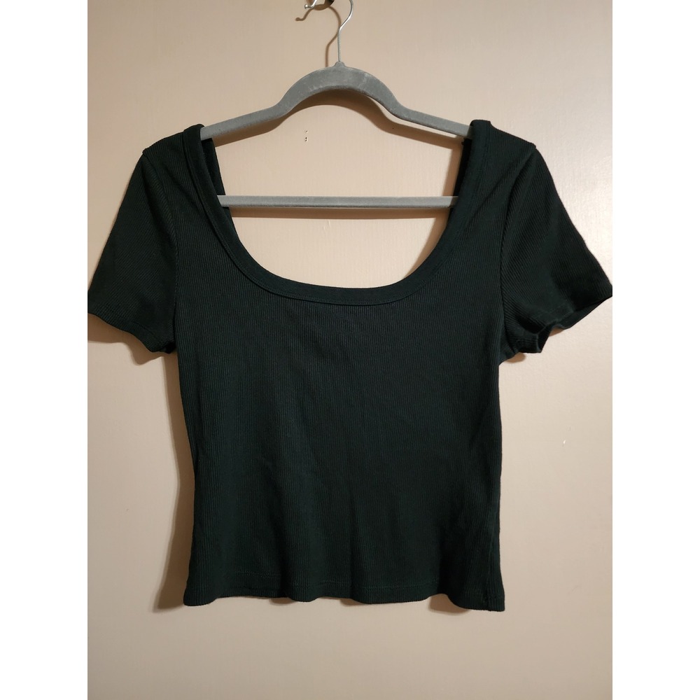 Universal Thread Ribbed Scoop Neck Tee Medium Black